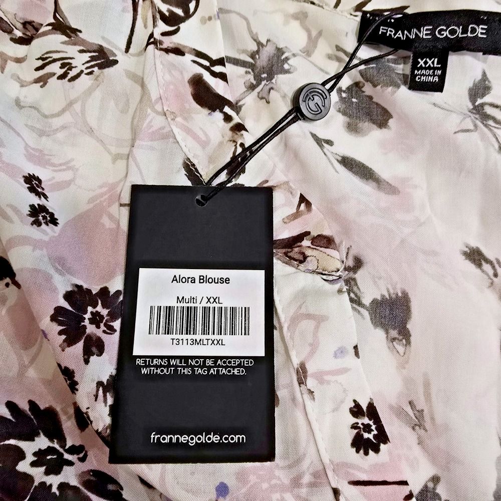 Nwt Franne Golde Alora Blouse Womens Xxl Floral Button Down Shirt Pink Black — image 7 of 8